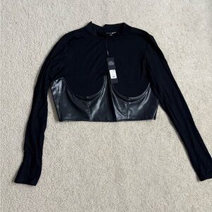 Fashion Nova Black Faux Leather Detail Crop Top